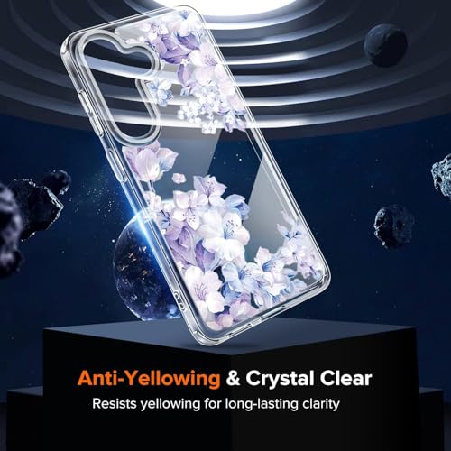 Image of Elzzi Clear Transparent Flower Cover for Samsung S26 Plus 5g Case Shockproof Floral Design Camera Protection Shockproof PC+TPU Transparent Flower Cover for Girls & Women (Purple)
