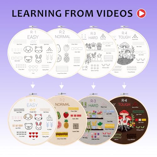 Image of wtisan Embroidery Kit for Beginners, 4 Stages to Learn Cross Stitch Kits