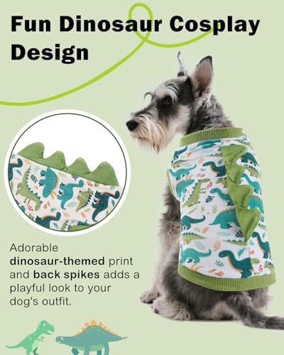 Image of CuteBone Dinosaur Costume Dog Shirt, Stretchy Velvet T-Shirt Clothes for Small Dogs, Soft & Breathable Pet Tee Outfit Cat Apparel for Daily Wear, Cozy Pullover Design Puppy Fashion COSBX03S