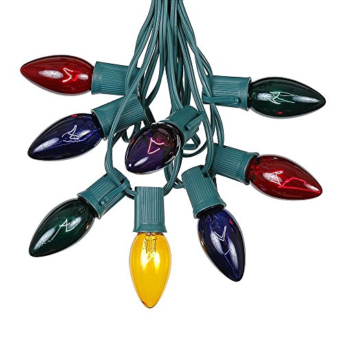 Novelty Lights C9 Multi Christmas String Light Set - Outdoor Christmas Light String - Hanging Christmas Lights - Roofline Light String - Outdoor Patio String Lights - Green Wire - 25 Foot