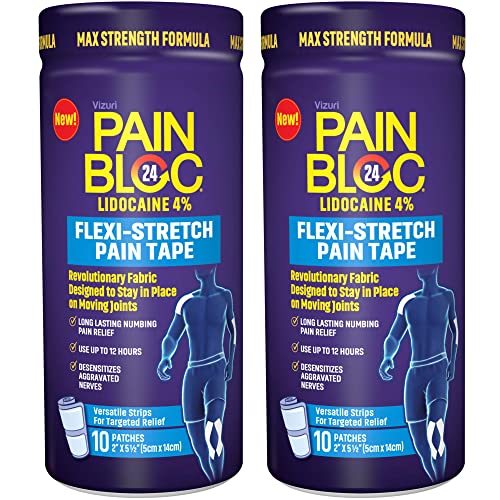 (2-Pack) PainBloc24 Flexi-Stretch, Lidocaine 4% Pain Patch, OTC Maximum Strength Lidocaine Patches for Numbing Pain Relief for Knee, Back, Neck, Shoulder, Elbow Pain, 10 Patches