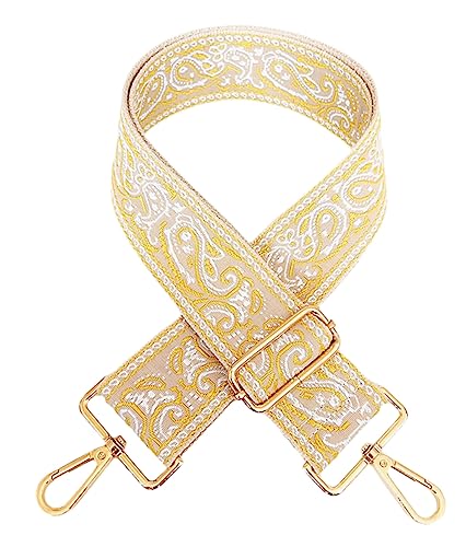 Image of 1pc Adjustable Strap Replacement 2inch Wide Paisley Jacquard Belt for Crossbody Purse Handbag Shoulder Guitar Camera Bag (Yellow+Khaki)