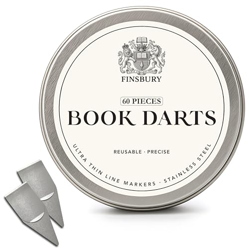 Finsbury Book Darts Stainless Steel Line Markers with Protective Tin - 60 Count - Precision Mini Book Mark Page Markers for Reading and Study - Reusable & Archival Quality (60 Pack)