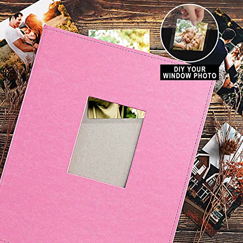 Image of Ywlake Photo Album 4x6 400 Pockets, Leather Photo Albums Holds 400 Vertical Pictures Only Pink