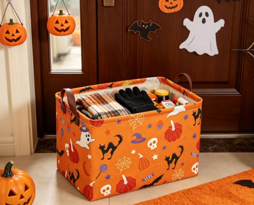 Image of Halloween Basket Pumpkin Baskets Trick or Treat Basket Rectangular Storage Bin for Halloweens Parties(Candy Pumpkin)