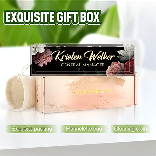 Image of Name Plate for Desk, Desk Name Plate Personalized, Office Decor for Women Men, Acrylic Desktop Accessories, Office Appreciation Gifts for Boss Social Workers Nurse Teacher Employee (Black /Flowers)