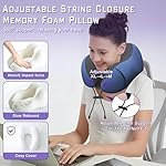 Neck Travel Pillow, Upgraded Memory Foam Pillow for Airplane, Machine Washable, Adjustable Flight Pillow, Suitable for Sleeping Airplane, Car, Office and Home (Dark Blue) - Image 4