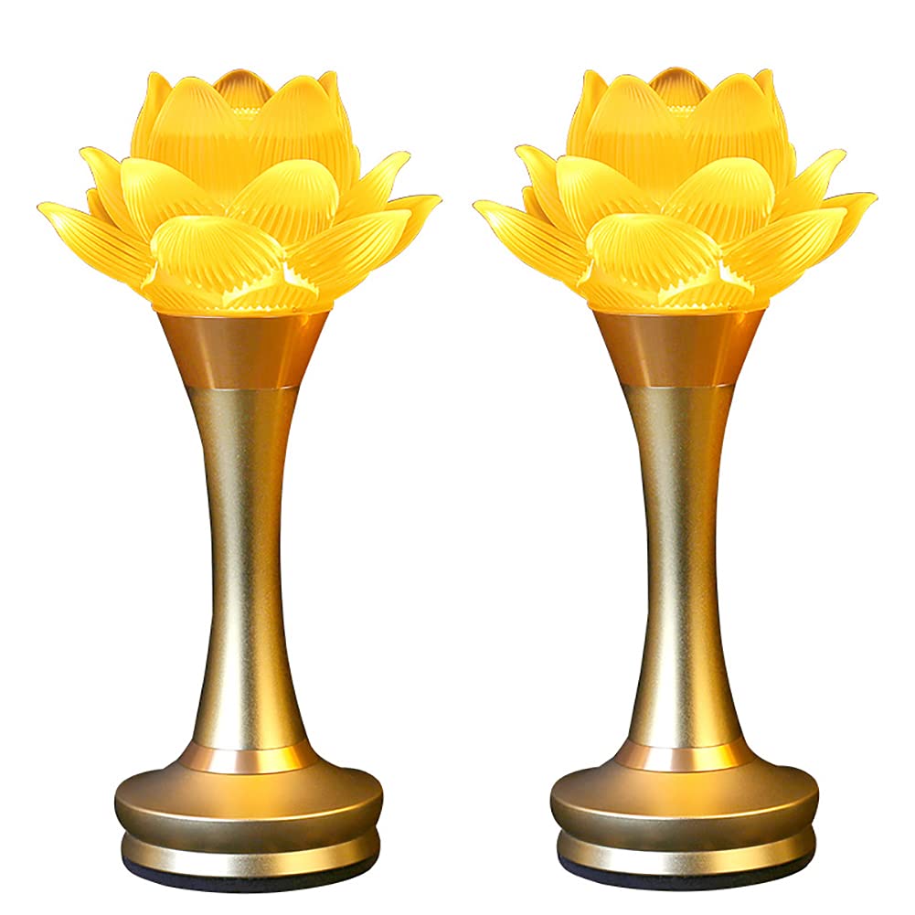Omeet1Pair - LED Glazed Lotus Buddhist Lamp, Light offering Before Buddha, USB Rechargeable Lotus Light - 8 inches