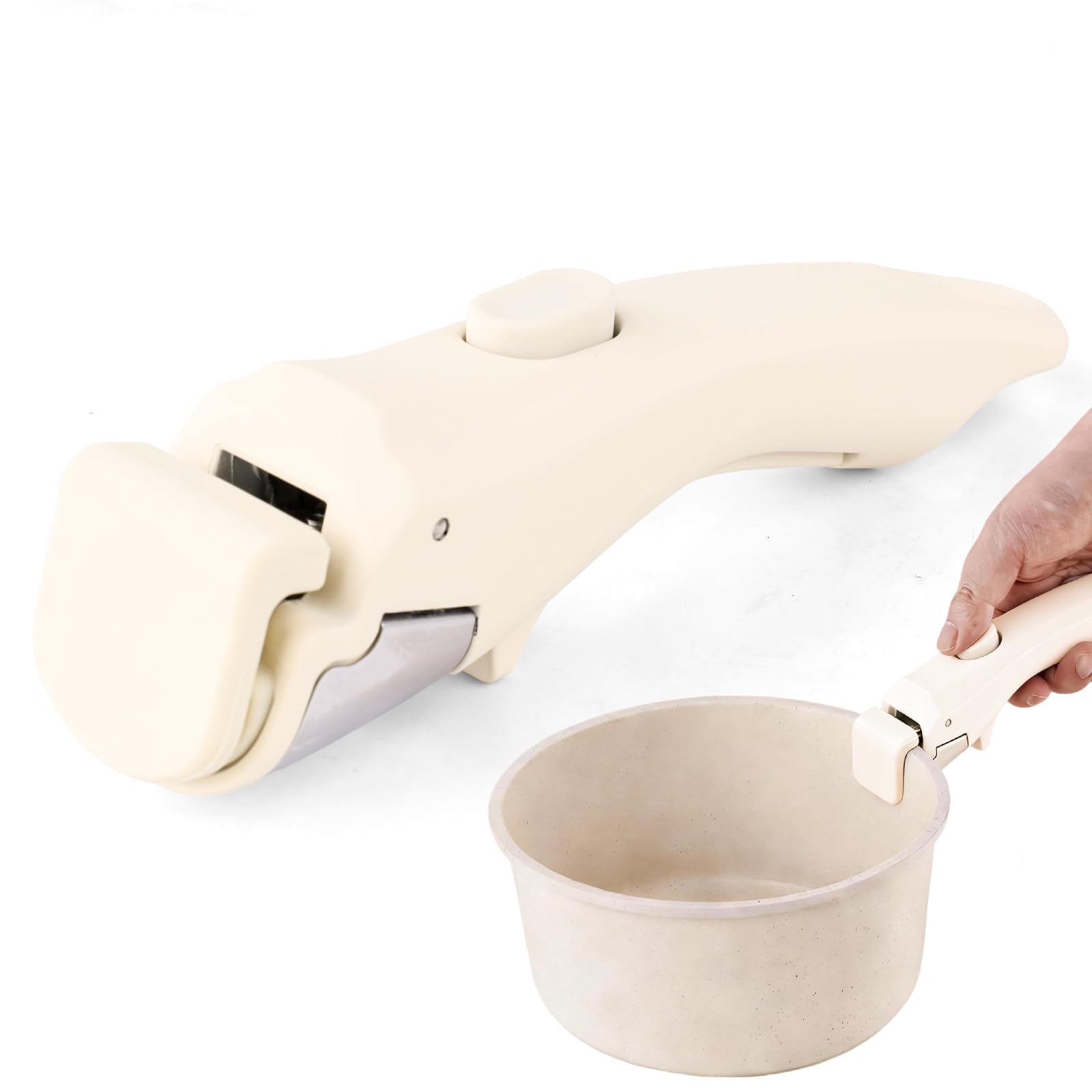 Compatible Removable Handle for Carote Pots and Pans–Universal Quick-Release Detachable Handle Replacement for Thin Edge Cookware, Grip with Easy-Release Button, Cream White, 1PCS-image-32