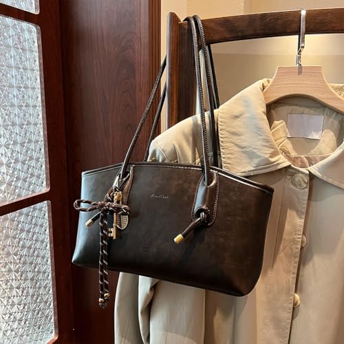 Leather Shoulder Bag for Women Y2K Vintage Purse Small Tote Bag Retro Hobo Handbag4