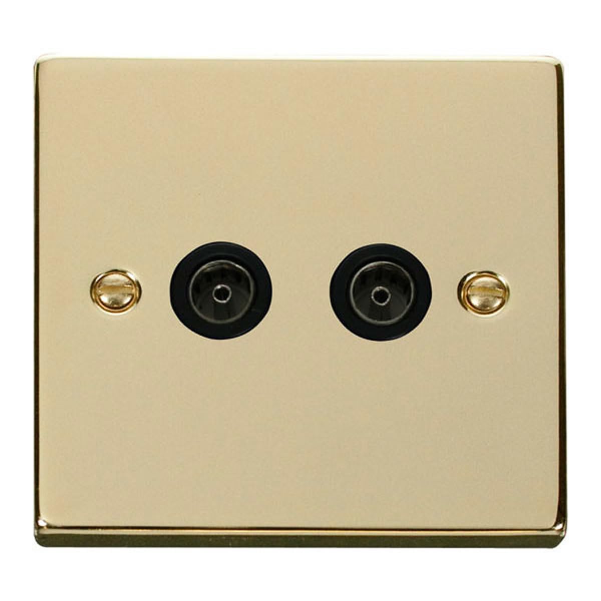 Click Polished Brass 2 Gang Twin Coaxial Tv Socket - Black Insert