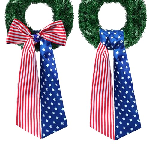 Floraltop SAI-FLORALTOP-146 2 Pcs Patriotic Wreath Sash For Front Door Decor 4Th Of July Reversible Wreath Sash Scarf Memorial Day Wreath Accessories cover