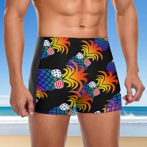USA Flag Pineapple Men's Square Leg Swim Briefs Athletic Swim Trunk Beach Swimwear Bathing Suit4