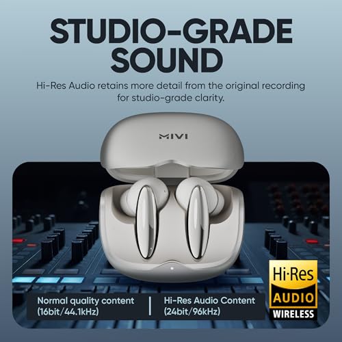 Image of Mivi SuperPods Studio ANC TWS Ear Buds Wireless, 38dB Quad Mic Noise Cancellation, Hi-Res Audio with LDAC, 3D Soundstage, Up to 60H Playback, Bluetooth True Wireless Earbuds