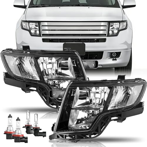 Headlights Assembly Set With Bulbs Compatible with Ford Edge SE SEL 2007 2008 2009 2010 Replacement Head Lights Headlamps Black Housing Clear Lens FO2502228 FO2503228