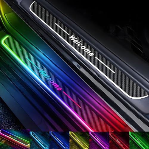 Led Door Sill Lights, Custom Logo Text, Wiring-Free Magnetic Led Door Sill Lights, 7 Colors/28 Modes, USB Charging, Auto-Sensing