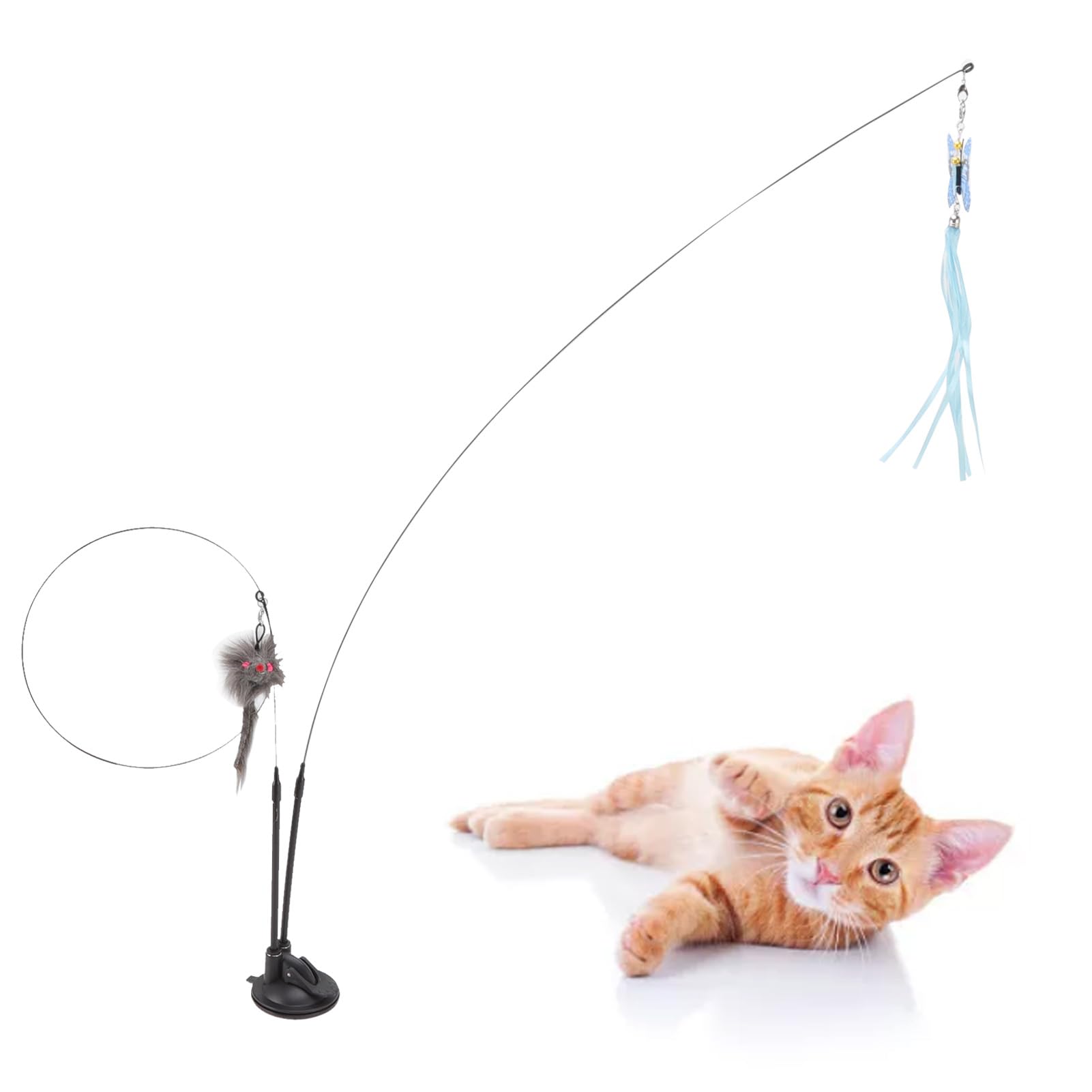 Giocattolo con bacchetta di piume di gatto con ventosa ratones para gato doppia estremità pieghevole divertente giocattolo con bastoncino di gatto Sollievo Federspielzeug