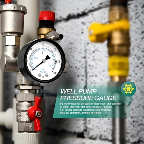 Image of 0-30PSI Well Pump Pressure Gauge 2 inch Dial Size, 1 /4 inch NPT Back Mount, 3-2-3% Accuracy, for Tube, Water Pump, Gas, Liquid, Pressure Test