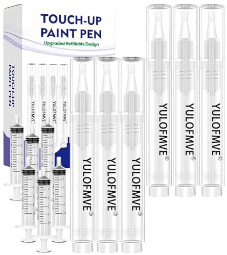 Fillable Touch Up Paint Pen, 6 Pack Reusable and Refillable Paint Pens with 6 Pack Syringes, Press-Control Wall Paint Touch Up Tool for Doors, Cabinets, Floors, Rental Apartment & DIY Home Improvement
