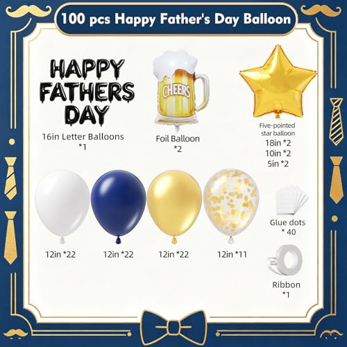 Image of Happy Father's Day Balloon Garland Arch Set 100Pcs with Star, Fathers Day Decorations for Best Father Ever Decorations Father's Day Party Fathers Birthday Party Photo Booth Backdrop Decor