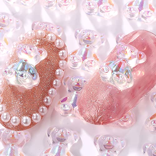 OTKARXUS Aurora Bow Nail Charms, 100pcs Mixed Designs Resin Nail Art Decorations for Women Girls Heart, Bow, Bear Shapes - Image 3