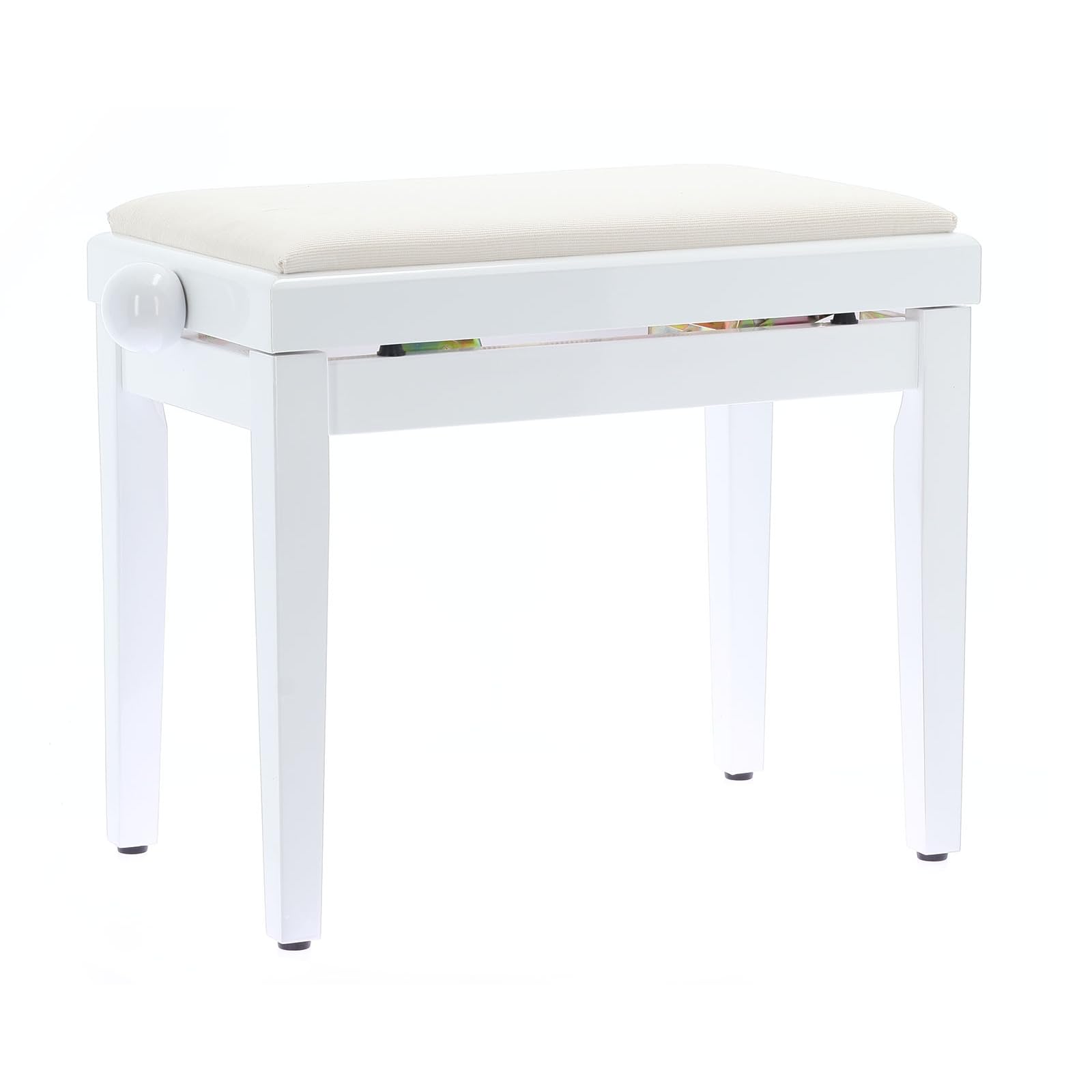 QUIK LOK - PB/010 WH L Panca in Legno Bianco Lucido per Pianoforte con Seduta Imbottita in Velluto, Regolabile 48–57 cm, Carico Massimo 100 kg