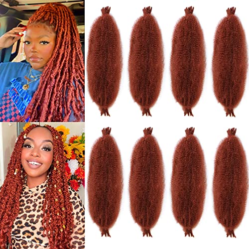 ZRQ 8 Packs Copper Red Springy Afro Twist Hair For Distressed Locs 16 Inch Pre-Fluffed Natural Kinky Twist Synthetic Marley Braiding Hair Extension For Women 10 Strands Pack (350#)