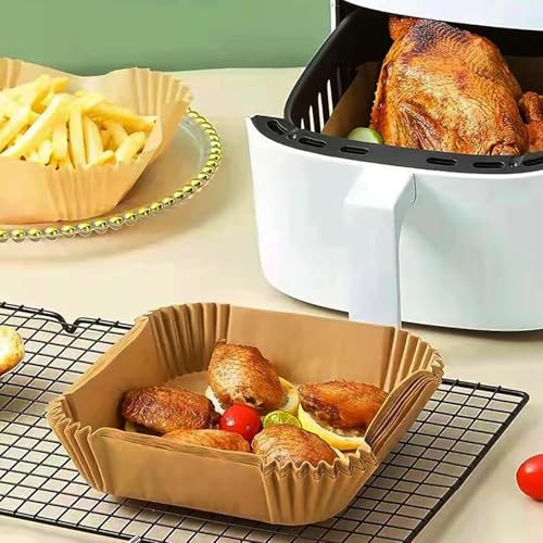 Image of Air Fryer Liners Disposable, LYHOLKEER 200PCS 8 inch Square Parchment Paper, Non-Stick & Oil-Proof, Unbleached, Fits Ninja AF141 5 QT AF181 6.5QT, Cosori, Chefman, Instant Pot 6 QT, Other 5-8QT Air Fryers