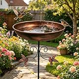 Forbabe Vogeltränke Stehend, 79cm Stabiles Vogelbad aus Metall in Antik Bronze, Standfeste Futterstelle & Tränke für Vögel- Wetterfeste Wassertränke für Garten & Terrasse