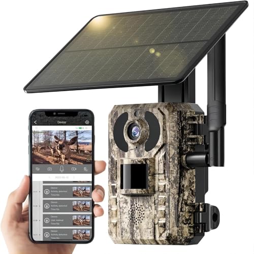 4G LTE Cámara de Caza Solar con Tarjeta SIM, Cámara Fototrampeo sin WiFi, 10400 mAh Batería, Visión Nocturna 950nm Infrarrojos Invisible, Audio de 2 vías, 0,2s Activación, IP66 Impermeable