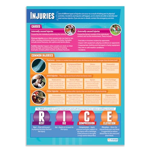 Injuries | PE Posters | Laminated Gloss Paper measuring 33” x 23.5” | Physical Education Charts for the Classroom | Education Charts by Daydream Education