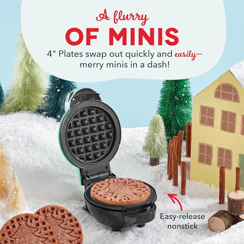 Image of Dash MultiMaker Mini System Removable Plate Set - Nonstick Replacement Plates for Christmas Waffle Breakfast - Waffle Maker Not Included - 4-Inch - Two-Pack - Snowman & Tree