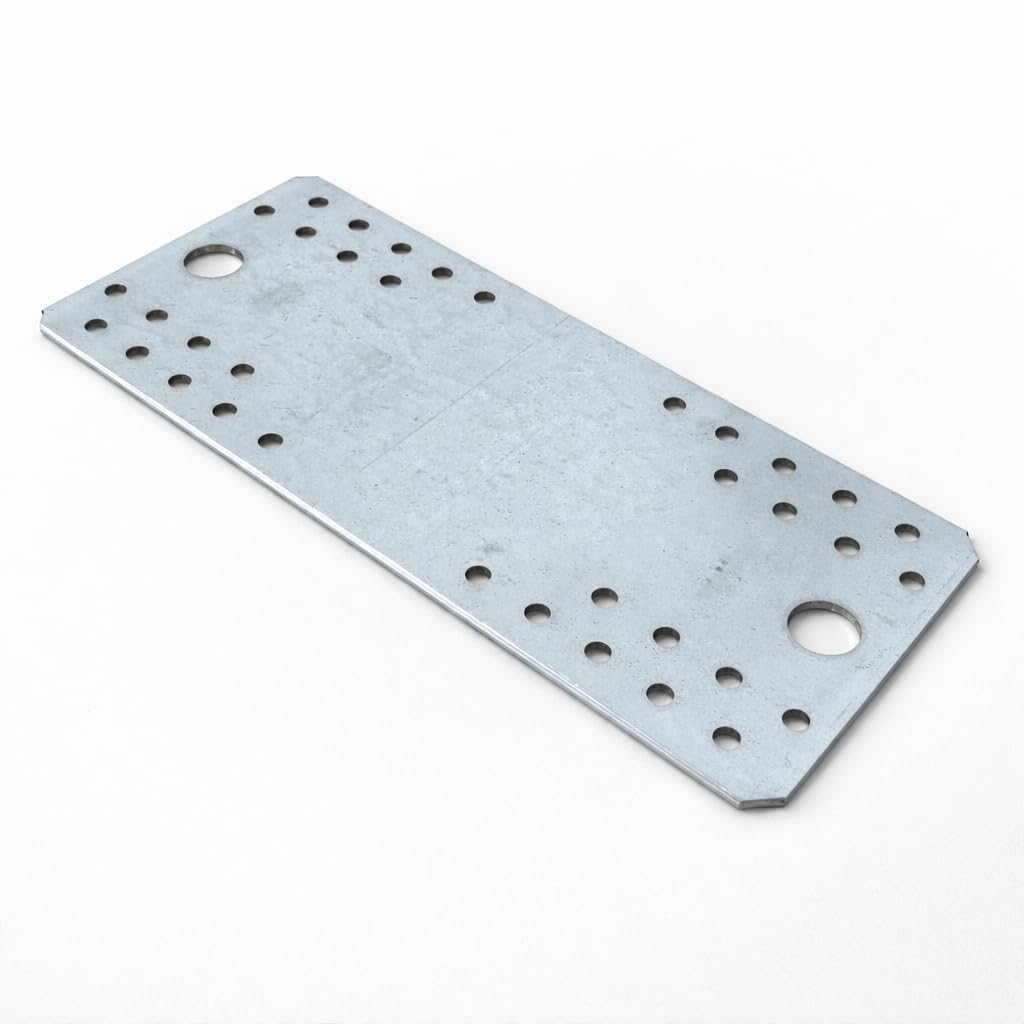 210mm x 90mm (Pack of 2) LP6 Galvanised Perforated Flat Plate Connector Joining Plates Metal Brace Brackets for Wood 2.5mm Thick Steel - K08A