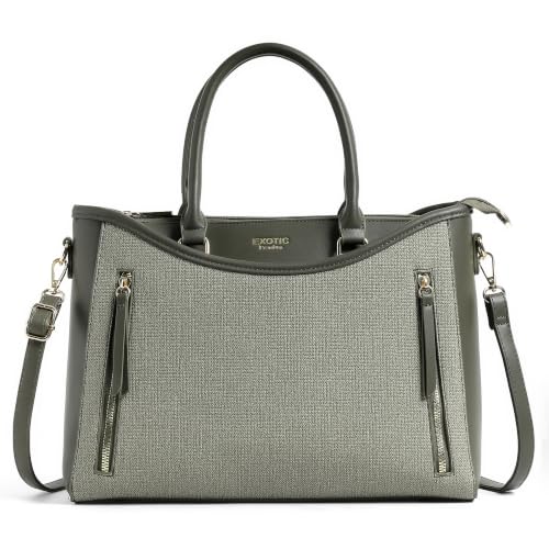 Image of EXOTIC Alvara Tote Bag for Women | Multi-Compartment Handbag with Laptop Space, Front Zip Pockets & Luggage Sleeve | Premium PU Leatherette Work & Travel Tote