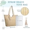 VASCHY Sac Cabas Femme Plage Paille, Grand Sac à Main Fourre Tout d'Été Tissé Boho Recyclable Léger avec Fermeture Éclair pour Voyage Vacances Beige #1