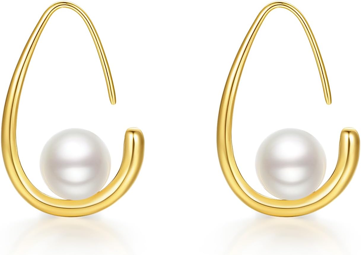 Teardrop Hoop Earrings for Women Silver Hypollergenic Hoop Earring with Pearl Dainty Accessory