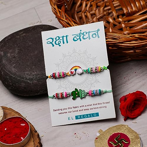 Image of El Regalo 2 PCs Cute Rakhis Set for Kids - Beautiful 2 Kids Rakhis Set for Girls & Boys with Roli Chawal, Message Card in Rakhi Gift Box for Little Brother /Niece /Nephew