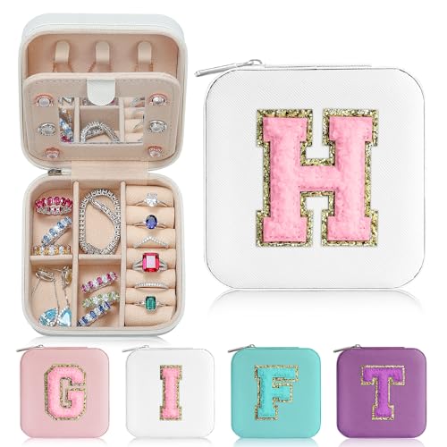 Parima Jewelry Case for Women Girls, H Initial Jewelry Boxes | Small Jewelry Box | Jewelry Cases for Her | Travel Gifts for Women Girl - Letter H, White