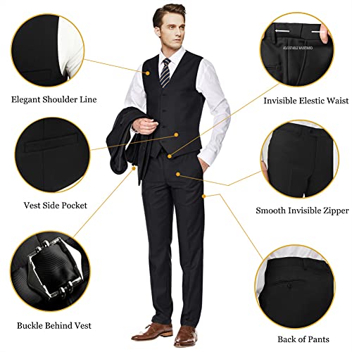 Image of Men's Slim Fit 3 Piece Suit Two Button Business Wedding Dress Tux Suit Set Jacket Vest Pants with Tie