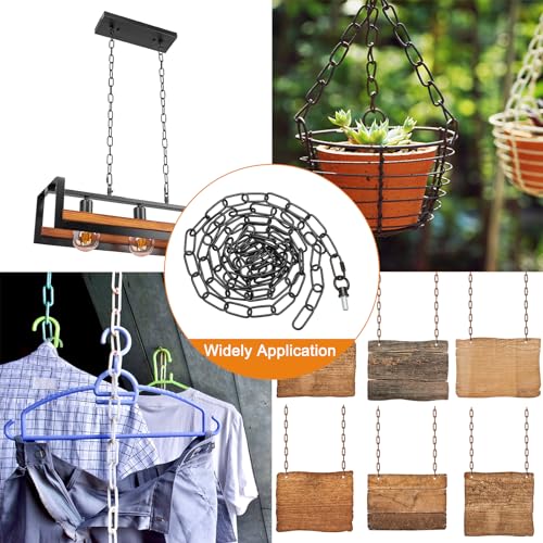 Image of PATIKIL 10 Feet Lighting Chain for Hanging Lamp, 2 Set Chandelier Chain Light Fixture Chain Load Capacity 65 Lbs for Pendant Light, Ceiling Fan, Black