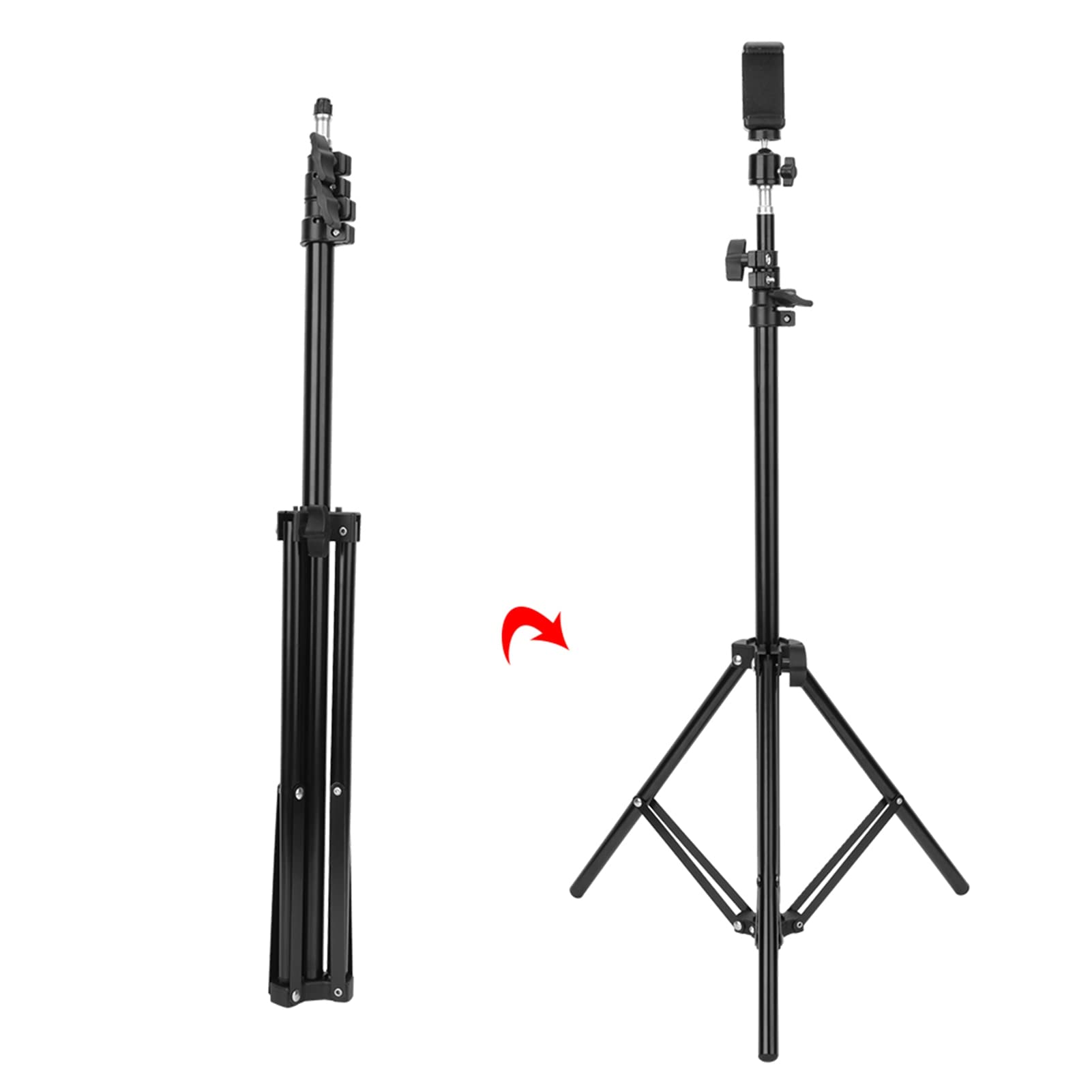 Treppiede per Fotocamera Treppiede Video Fotografico 200 Cm Allungabile Rotazione a 360 Gradi Supporto Pieghevole Regolabile in Lega di Alluminio con Supporto per