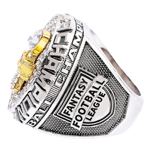 Image of 2025 Fantasy Football Championship Ring | Heavy FFL Champion Trophy Ring | Gold Silver Tone Plated Award Trophy for Fantasy Football League Winner