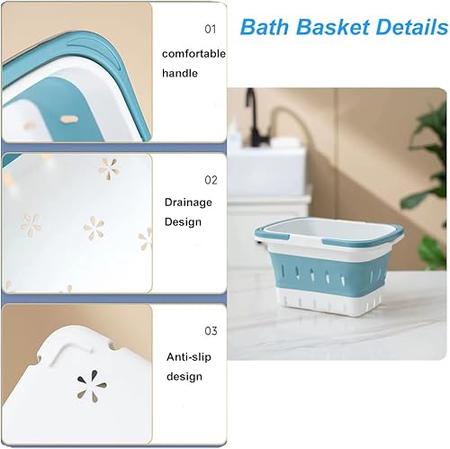 Miniatura 3 de Cesta plegable de plástico para ducha, 2 piezas, portátil y duradero, con asas, ideal para dormitorio, baño, limpieza, cocina, campamento,