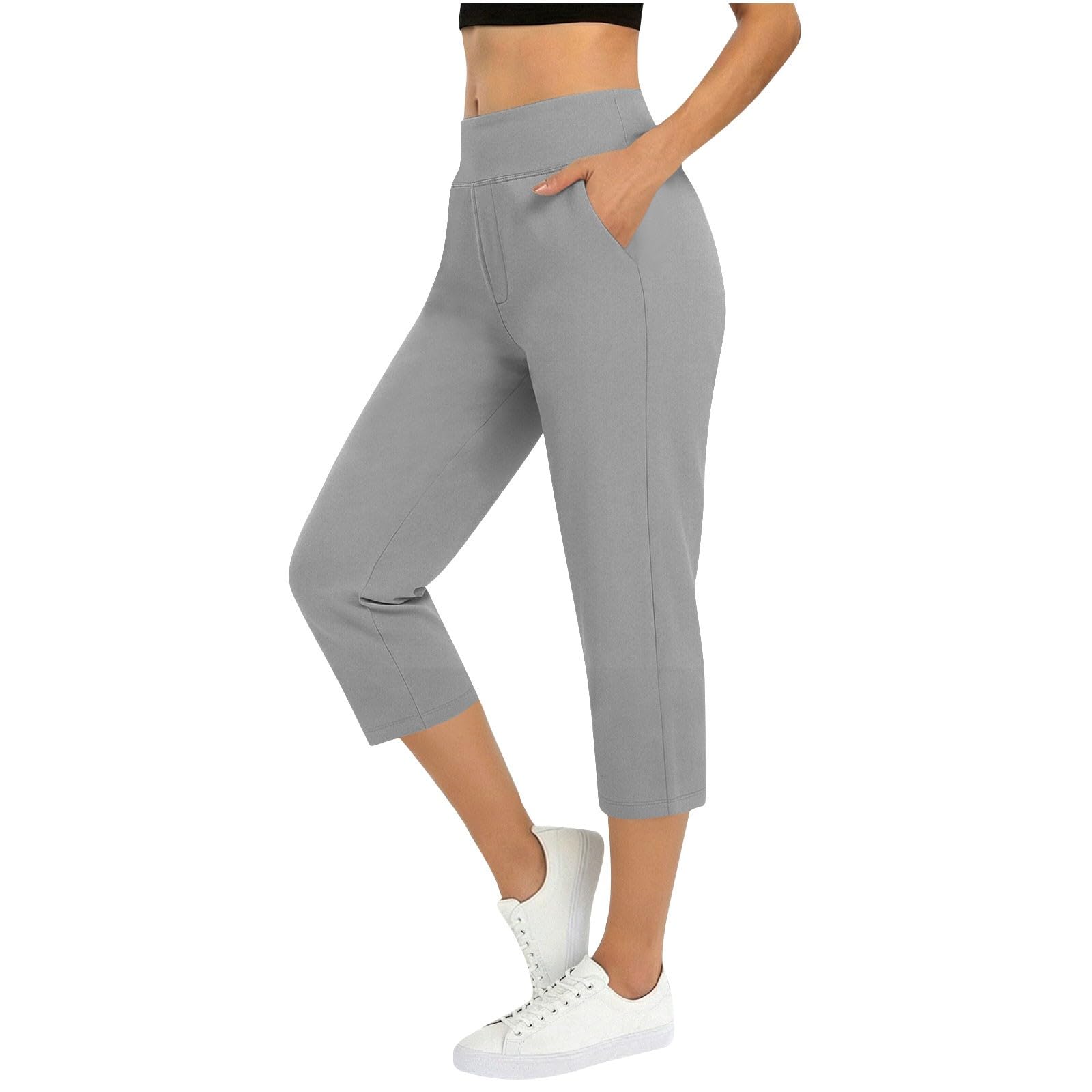 7/8 Hose Damen Sommer, Stretch Hohe Taille Golfhose Golf Bein Elastischer Bund Hosen Jogginghose Lässig Sporthose Freizeithose Trainingshose Leichte Stoffhose Anzughose