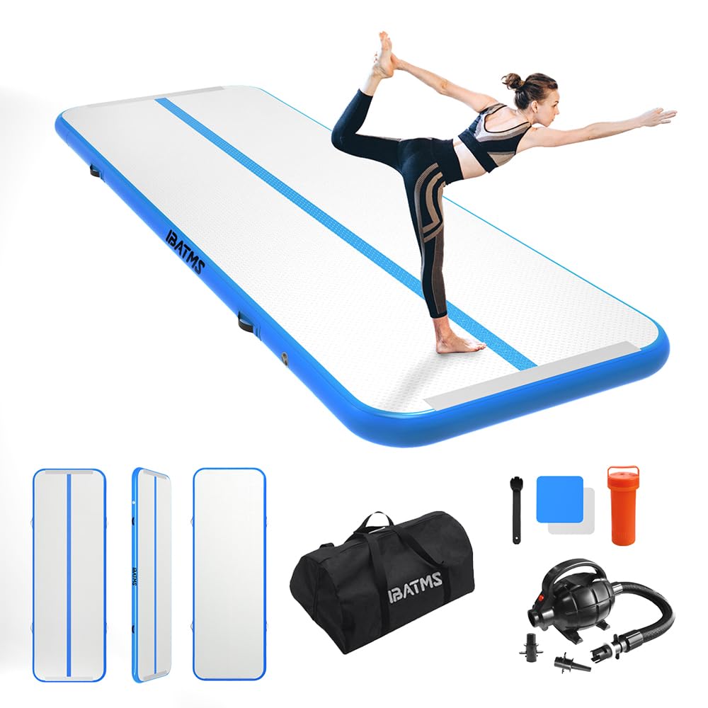 IBATMS Air Tumbling Mat Tumble Track, 4/8inch Inflatable Gymnastics Air Mat for Home Use/Training/Cheerleading/Yoga/Water with Air Pump