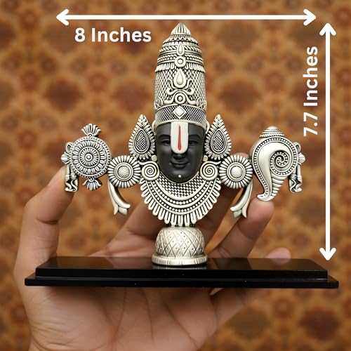 Image of 999 Silver Plated Balaji Statue | 8-Inch Elegant Divine Silver Showpiece for Vastu Home Decor | Lord Venkateswara Swamy Statue for Pooja Room, Prayer Room & Auspicious Gift