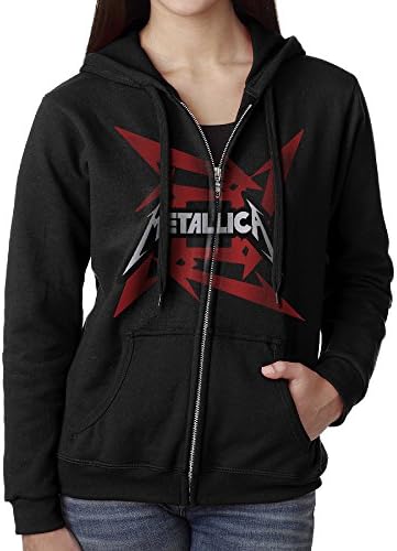 KJhsfub Casual Womens Metallica Rock Band Full-Zip Sweatshirt Hoodie Jacket Large