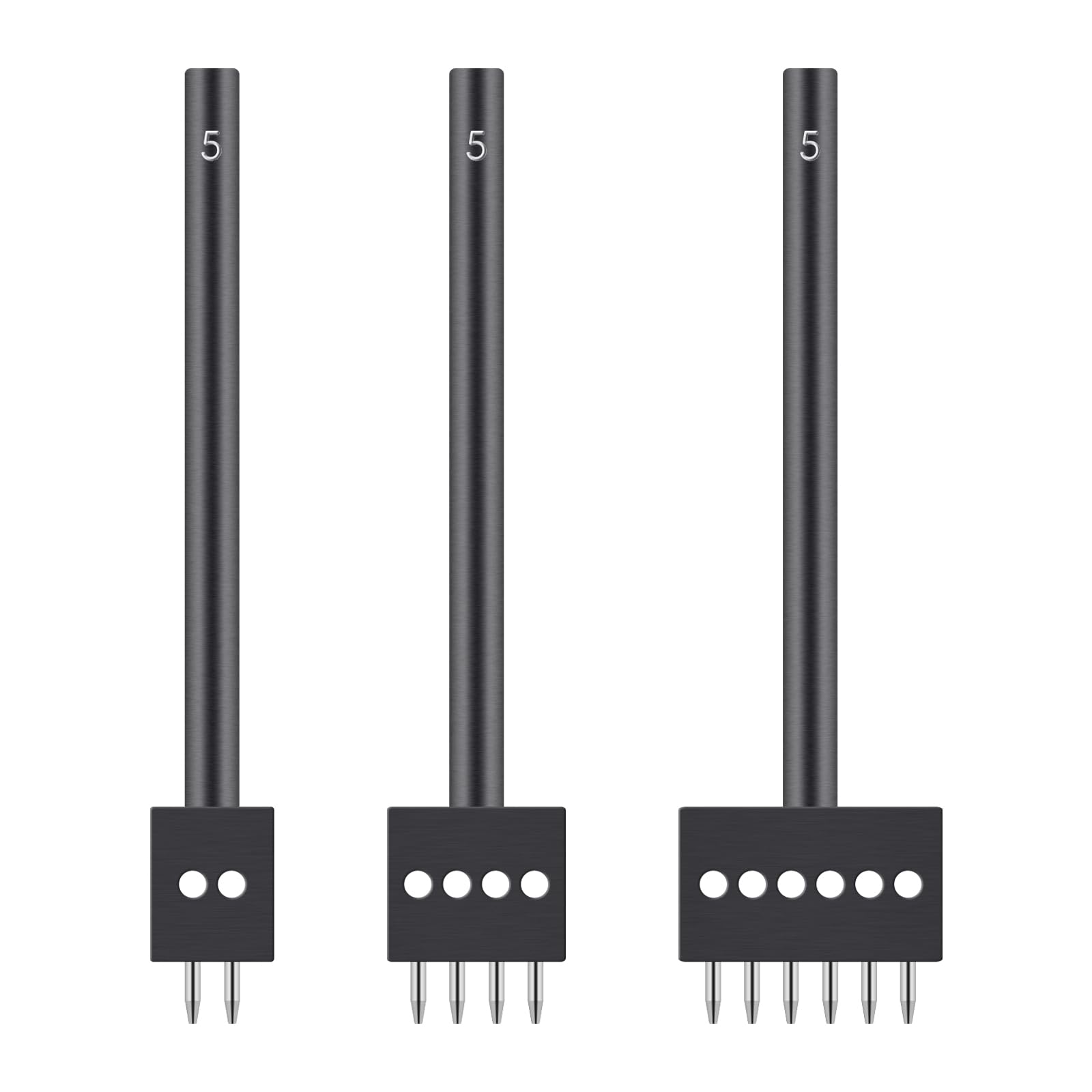 3Pcs Prong Punch Tool Set for Leather Crafts, 2/4/6 Prong Round Hole Tooth Punches, Ideal for DIY Diamond Lacing & Stitching, with 5MM Row Hole Punch - Essential Leather Craft Kit