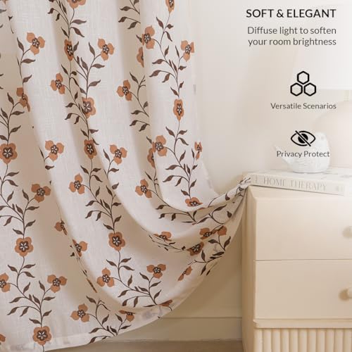 Image of HOMEMONDE Cotton Curtains 9 Feet Long - Transparent Printed Floral Light Filtering Sheer Long Door Curtain, Rod Pocket Top Style 1 Piece - (Velora Vines, 108 Inch)
