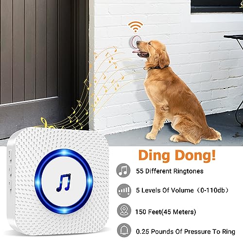 ChunHee Dog Door Bell - Doggie Doorbell Puppy Training - Dog Bells Toilet Training Smart Buttons Dog Clicker Operating at 500Feet with 55 Melodies 5 Volume Levels Velcro Installation 1Receiver 1 Bell - Image 3
